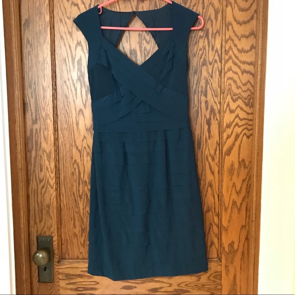 Short Teal Tiered Dress with Keyhole back